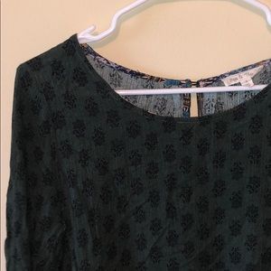 Hem and Thread tunic, dark green w/ black print